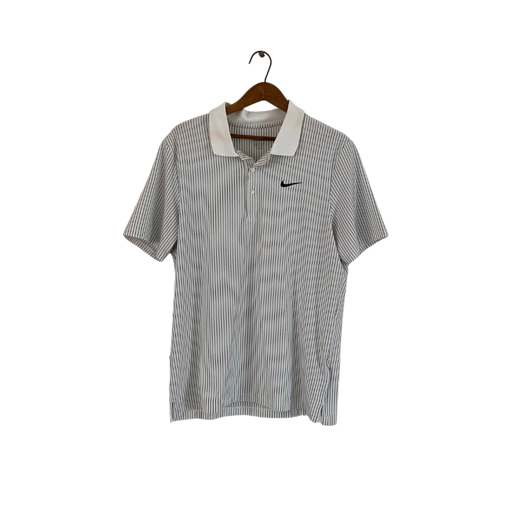 Nike Men’s Dry Fit Black & White Striped Polo Shirt | Pre Loved |