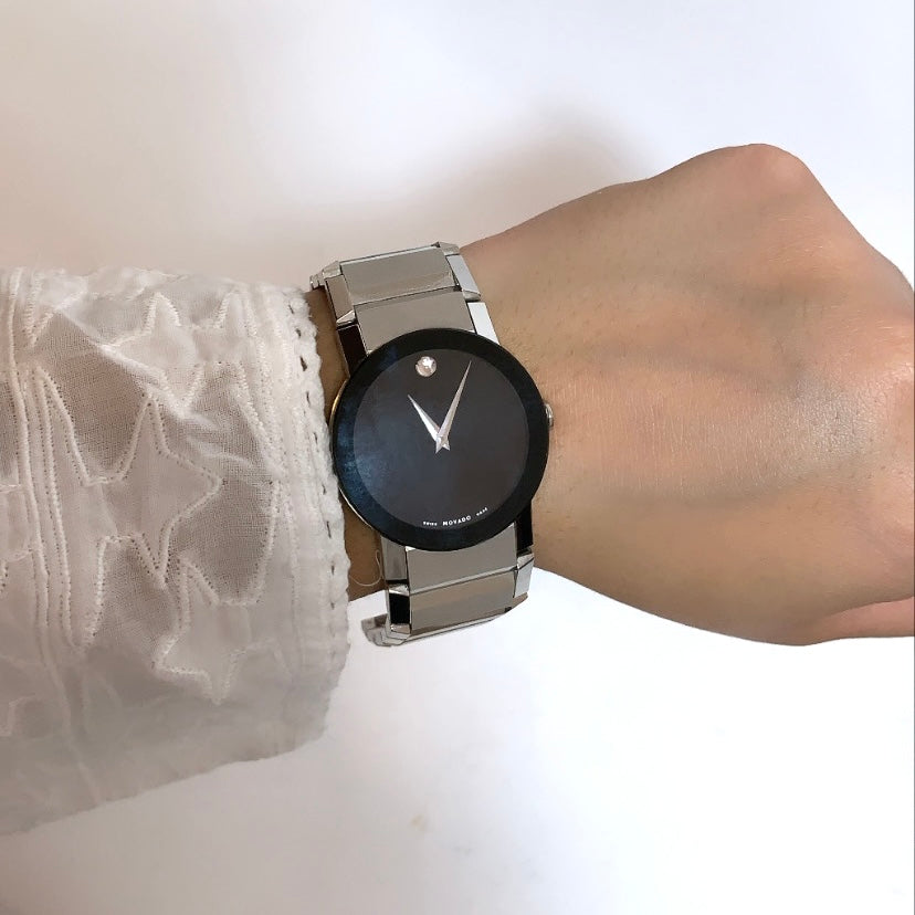 Movado Stainless Steel Black Sapphire Crystal Unisex Watch | Gently Used |