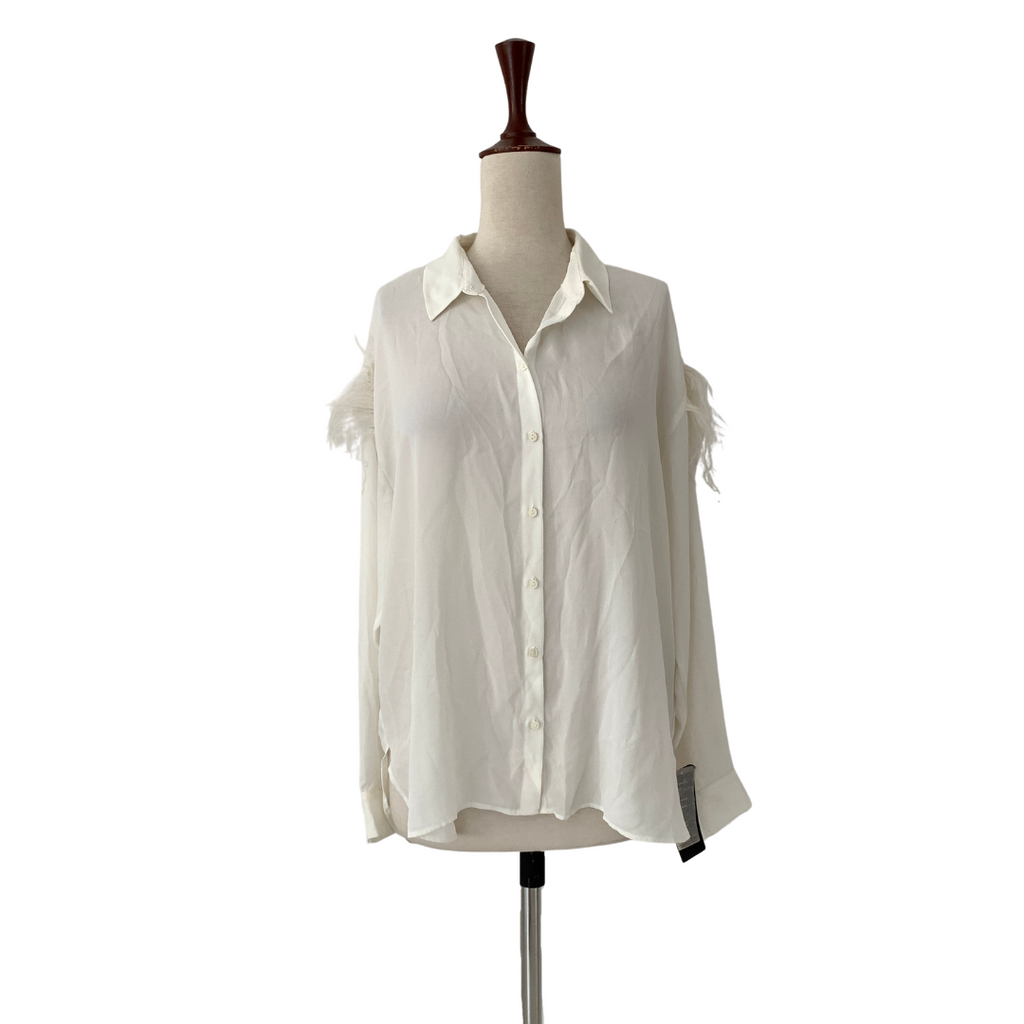 ZARA White Fringe Button-Down Shirt | Brand New |