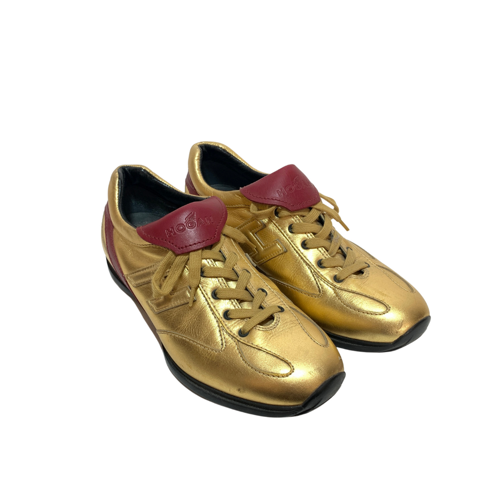 Hogan Gold & Maroon Leather Sneakers | Pre Loved |