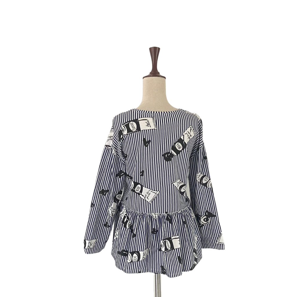 ZARA Blue and White Striped Paint Can Print Shirt | Gently Used |