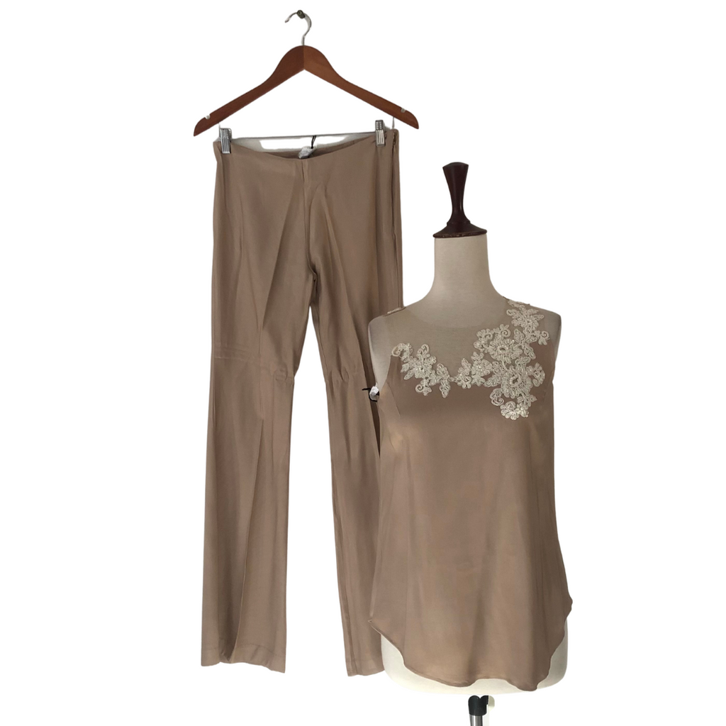 Riffat Aliani Beige Silk Kameez (2 pcs.) | Gently Used |