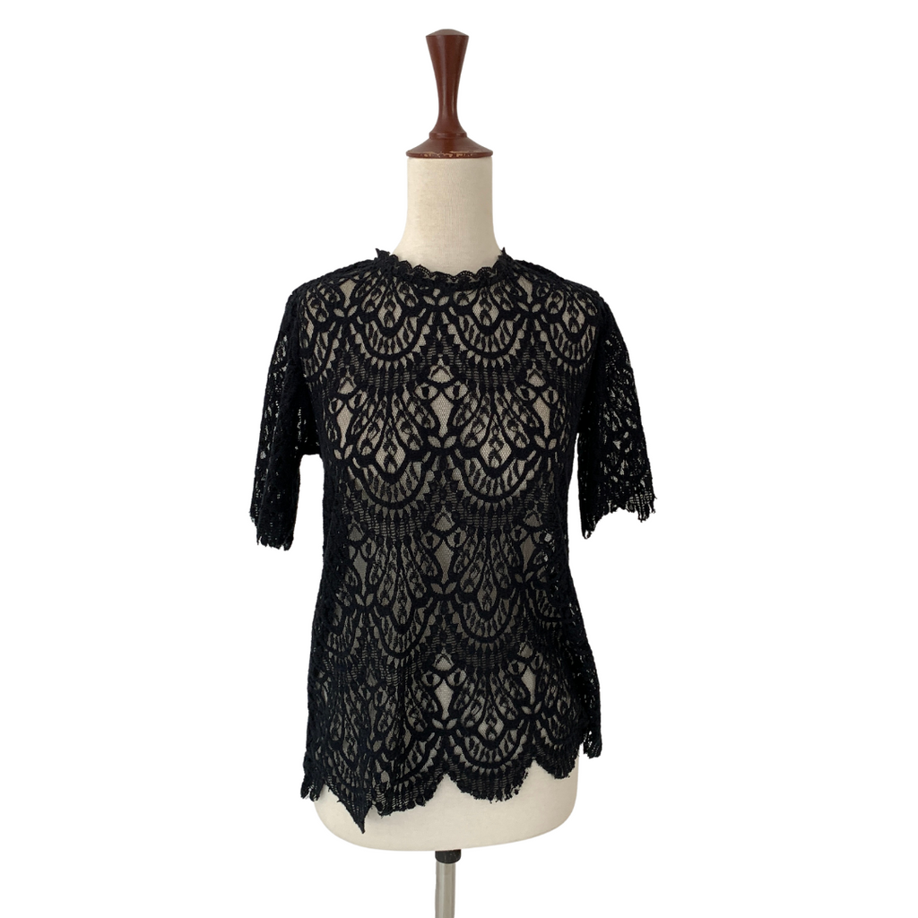 ZARA Black Lace Short-sleeved Top | Gently Used |