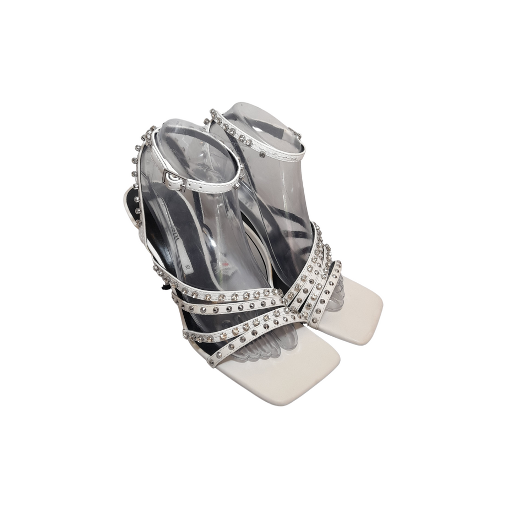 ZARA White Rhinestone Strappy Sandal Heels | Brand New |