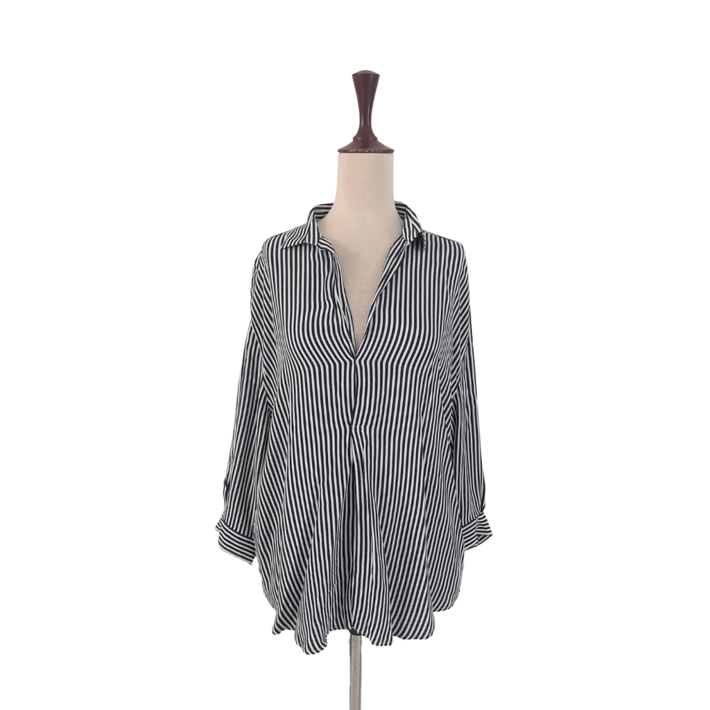 ZARA Navy & White Striped Shirt | Gently Used |