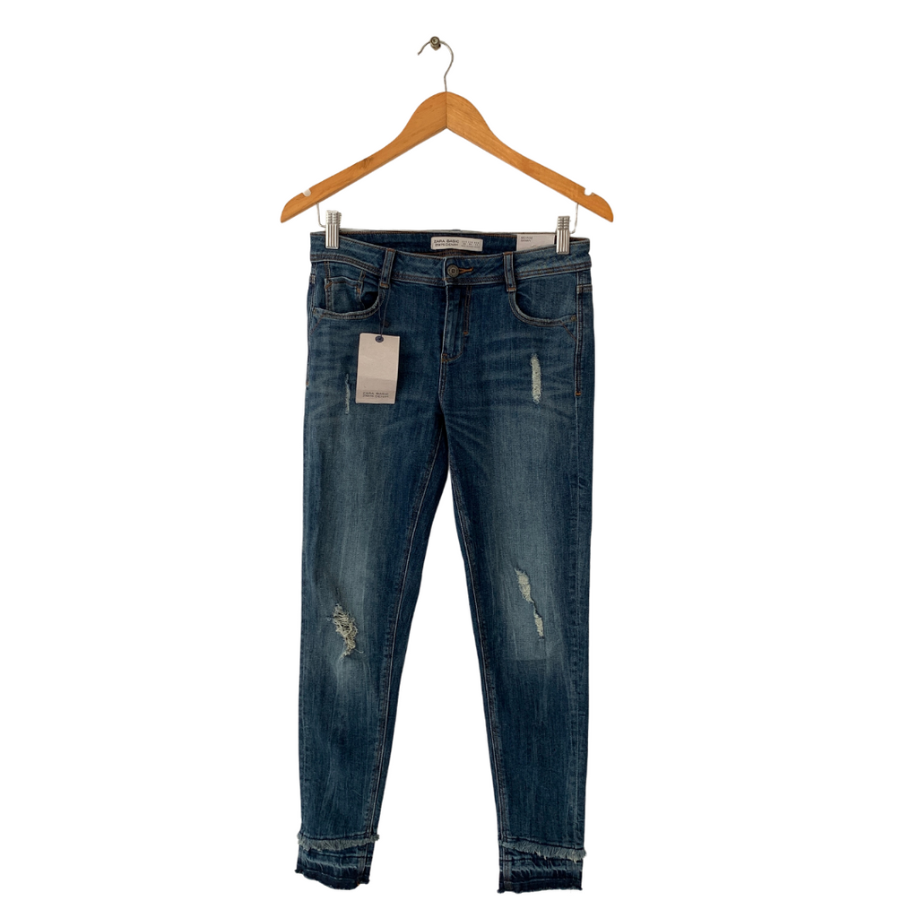 ZARA Blue Denim Distressed Mid-rise Skinny Jeans | Brand New |