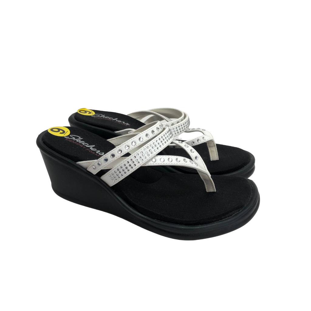 Skechers Memory Foam White Rhinestone Platform Sandals