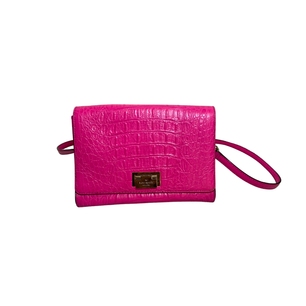 Kate Spade Pink “Orchard Valley Fiona” Croc Textured Leather Shoulder Bag | Gently Used |