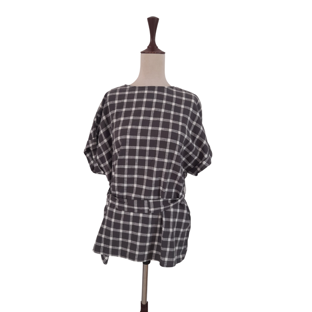 ZARA Grey and White Checked Waist Tie Top | Brand New |