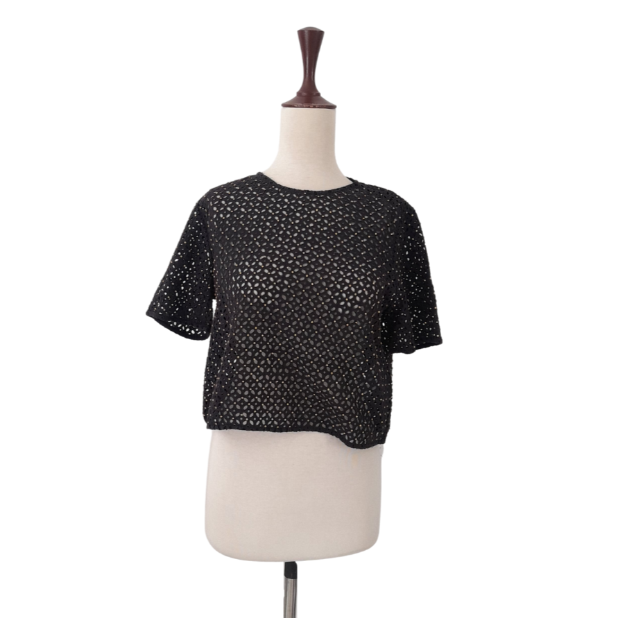 ZARA Black Net & Gold Cropped Shirt | Pre Loved |