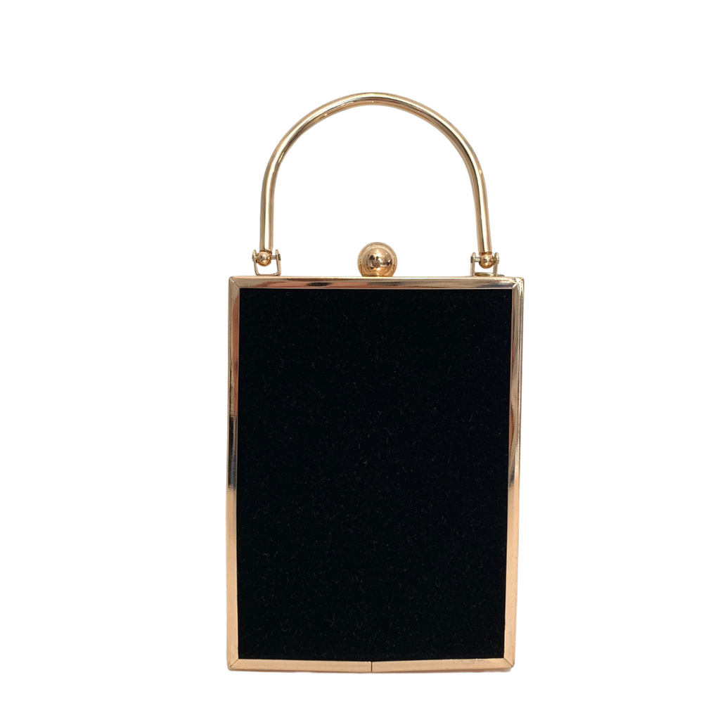 Mango Black Suede & Gold Metal Box Clutch | Pre Loved |