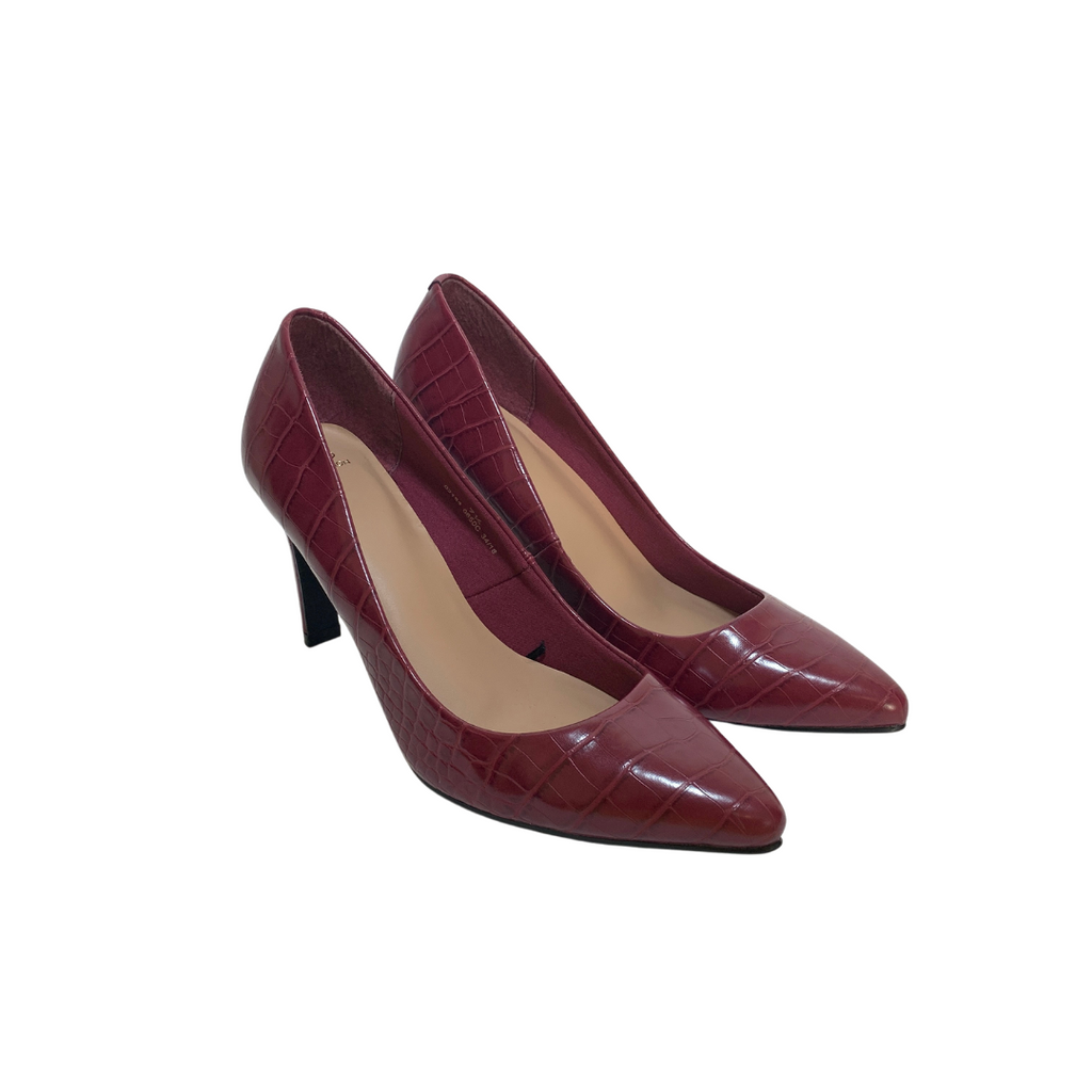 Marks & Spencer Maroon Croc Embossed Pumps | Brand New |