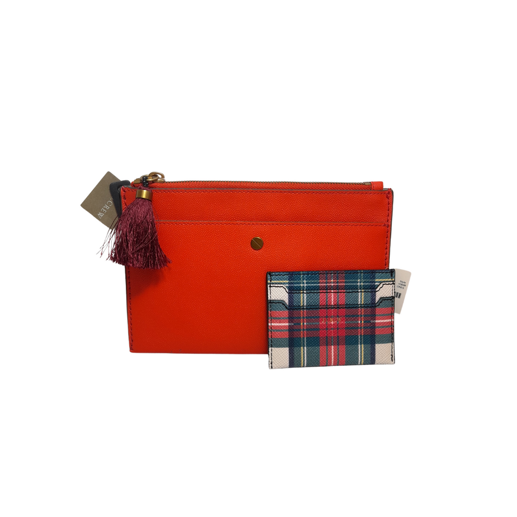 J Crew Orange Leather Clutch with Card Holder | Brand New |