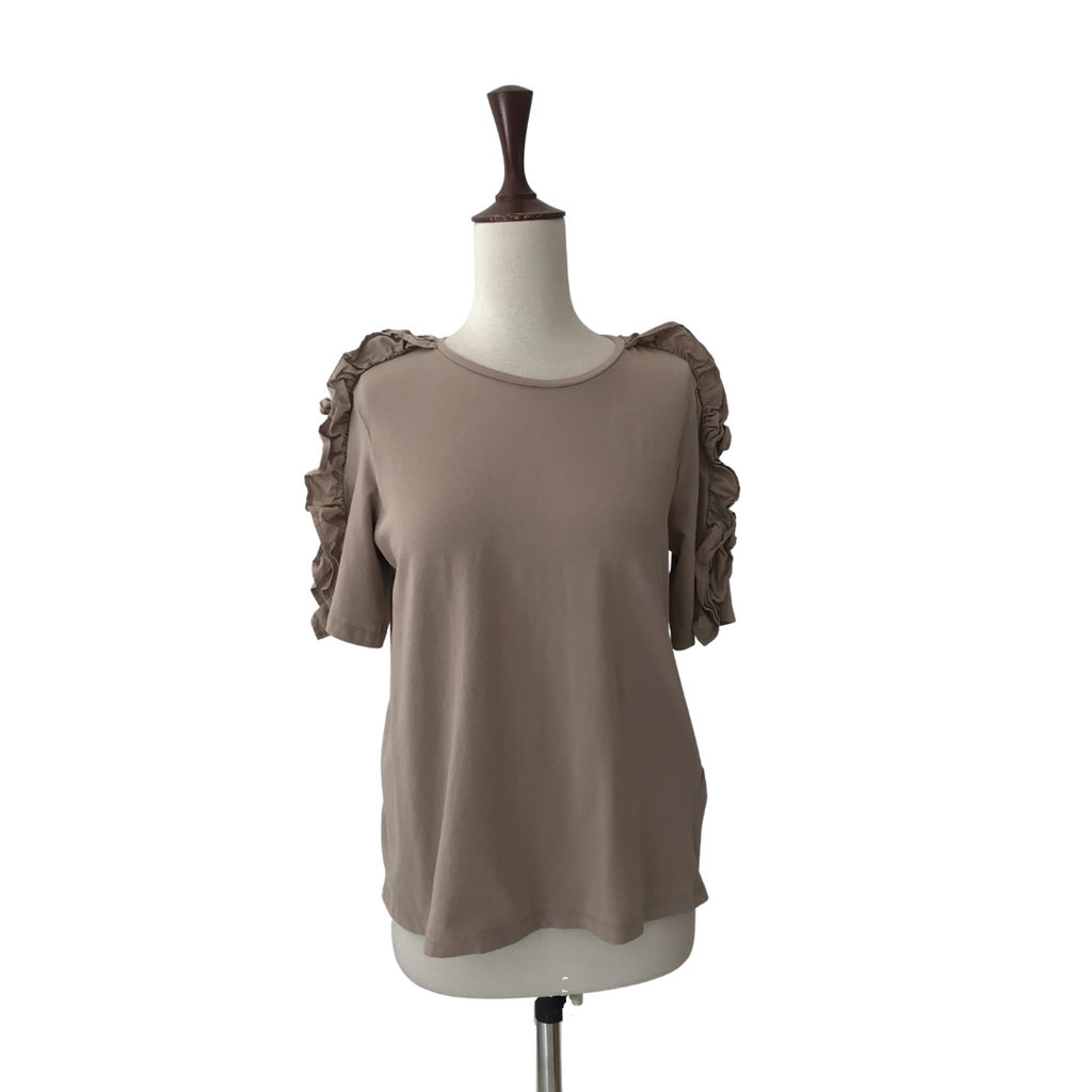 ZARA Beige Ruffle T-shirt | Gently Used |