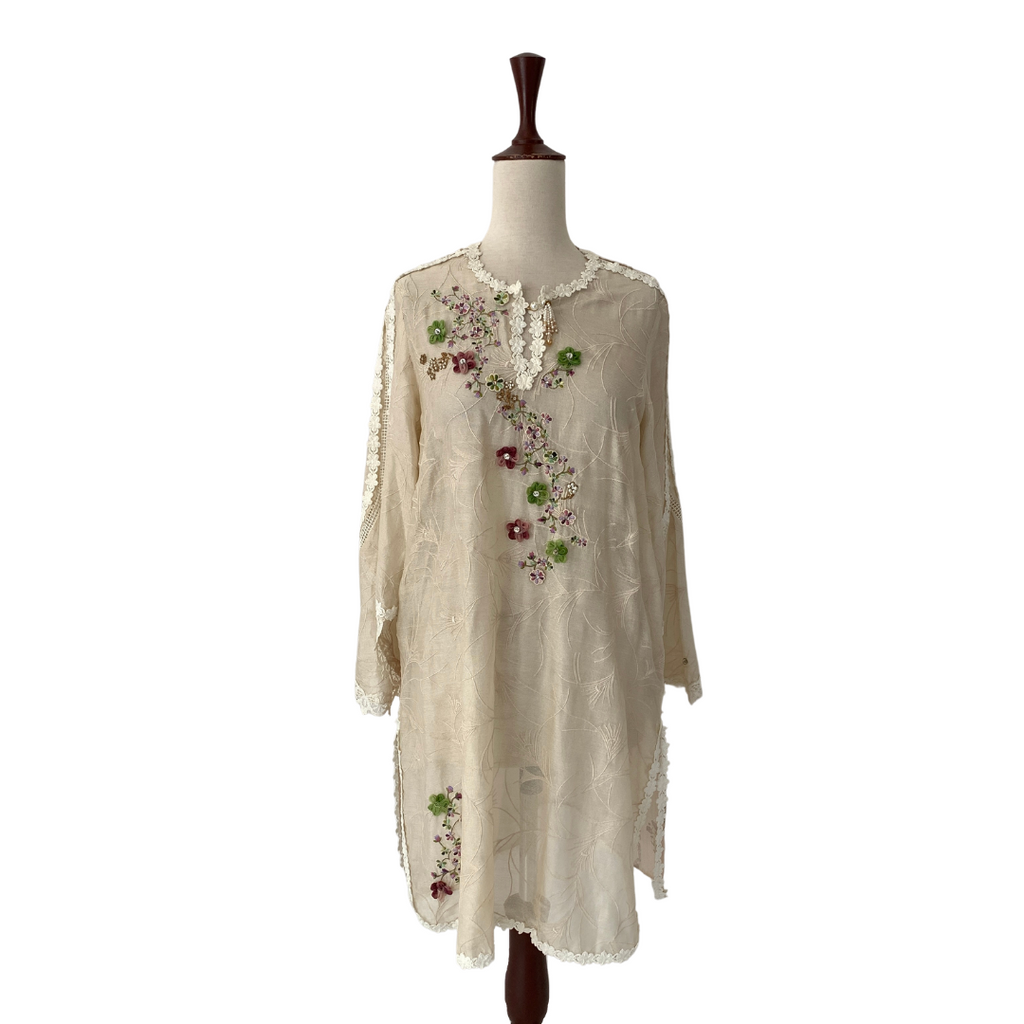 Sania Maskatiya Cream Embroidered Cotton-net Kameez | Gently Used |