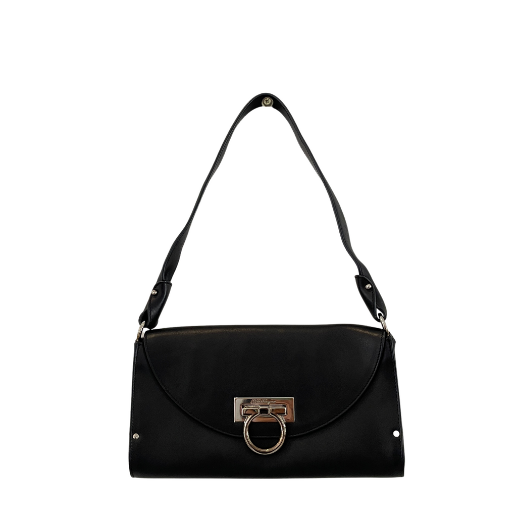 Salvatore Ferragamo Black Leather Shoulder Bag | Pre Loved |