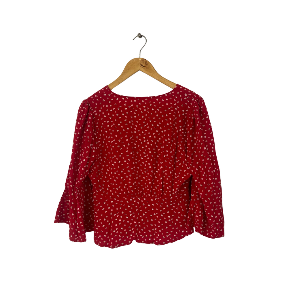 Mango Red Printed Cropped Cross-over Blouse | Gently Used |