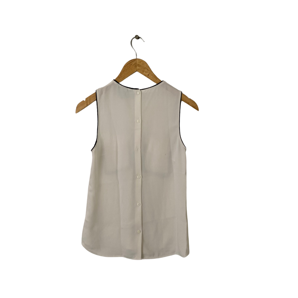 H&M White with Black Piping Front Pockets Sleeveless Top | Gently Used |