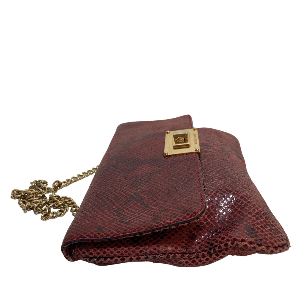 Michael Kors Maroon Snakeskin Textured Leather Convertible Clutch Bag | Pre Loved |