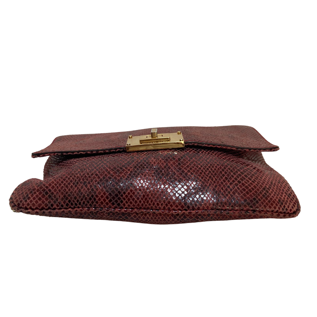 Michael Kors Maroon Snakeskin Textured Leather Convertible Clutch Bag | Pre Loved |