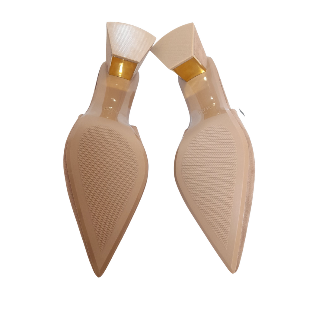 ZARA Beige Suede Pointed Block Heels | Brand New |