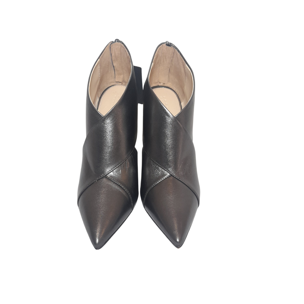 ZARA Pewter Pointed Leather Cut-out Booties | Brand New |
