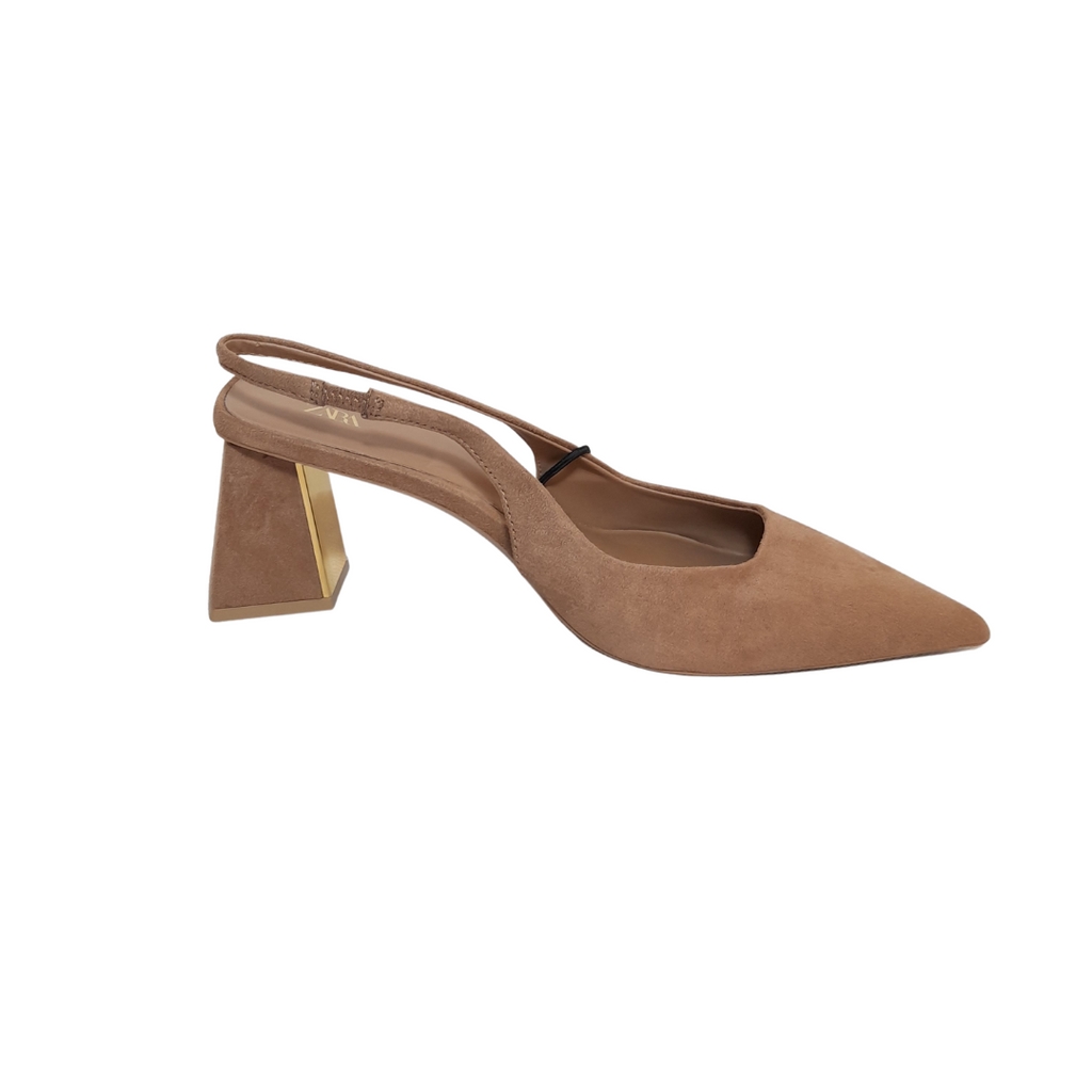 ZARA Beige Suede Pointed Block Heels | Brand New |