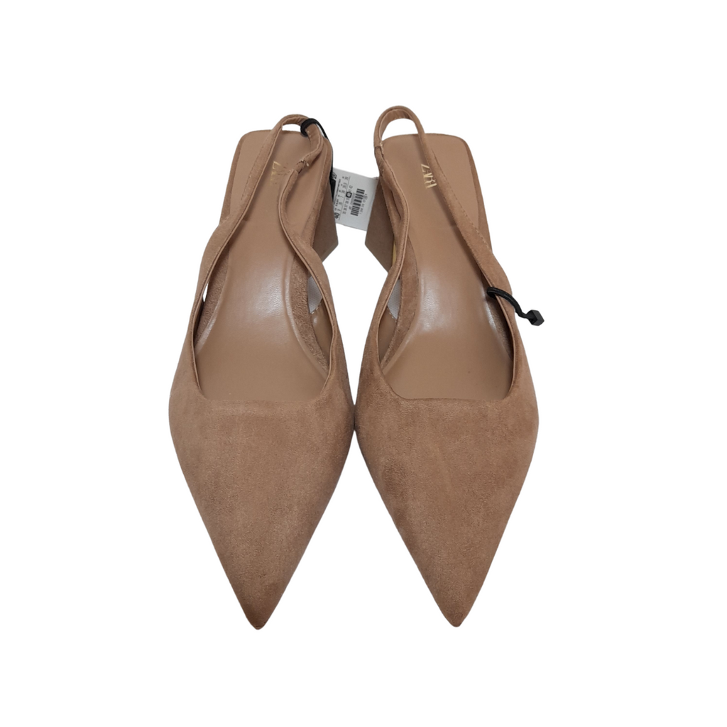 ZARA Beige Suede Pointed Block Heels | Brand New |