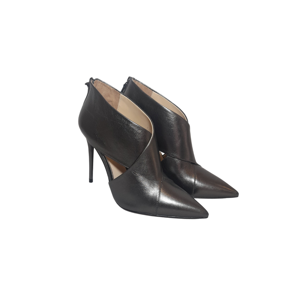 ZARA Pewter Pointed Leather Cut-out Booties | Brand New |