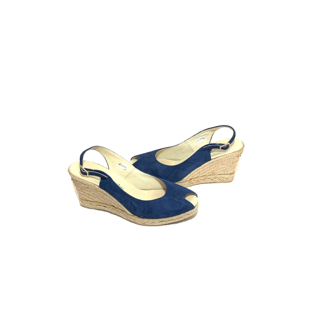 Russel & Bromley Navy Suede & Jute 'Candyfloss' Peep Toe Espadrilles | Gently Used |