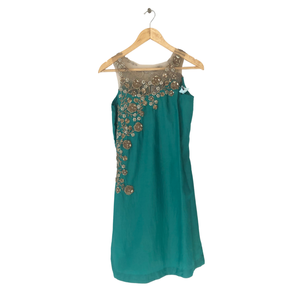 Riffat Aliani Green & Gold Embroidered Kameez (2 pcs.) | Gently Used |