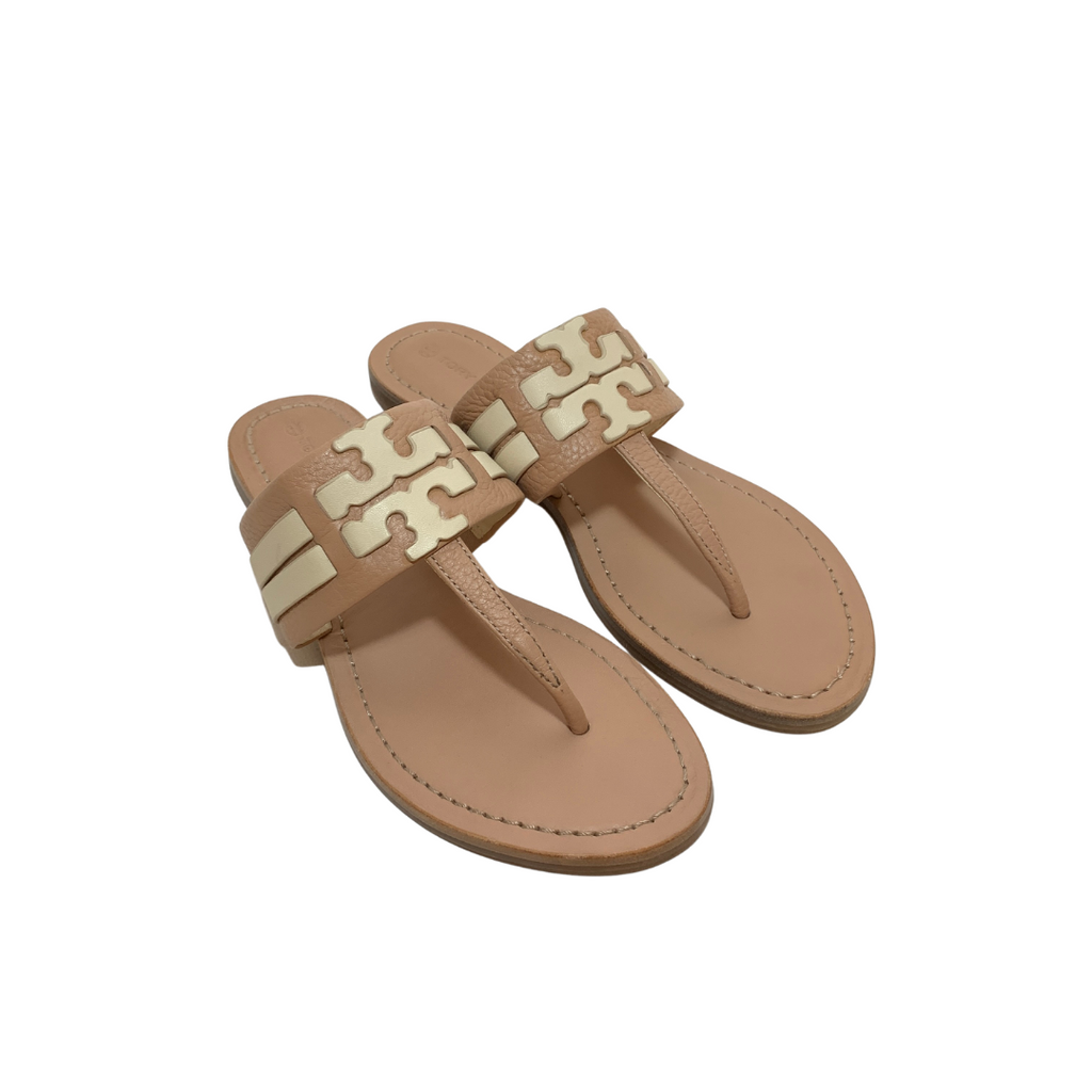 Tory Burch Beige Leather 'Leigh' Thong Sandals | Brand New |