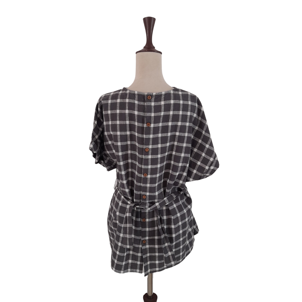 ZARA Grey and White Checked Waist Tie Top | Brand New |