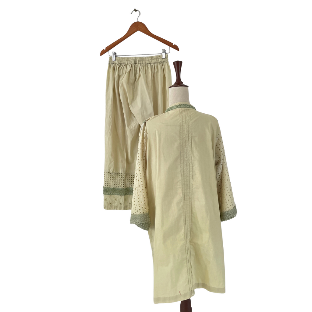Sania Maskatiya Light Green Embroidered Cut-out Kameez with Pants | Gently Used |