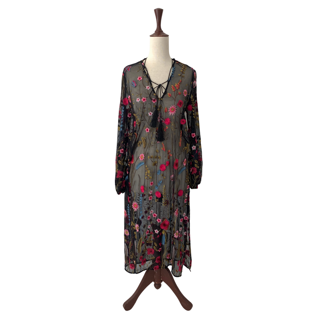 ZARA Black Net Embroidered Long Tunic | Brand New |