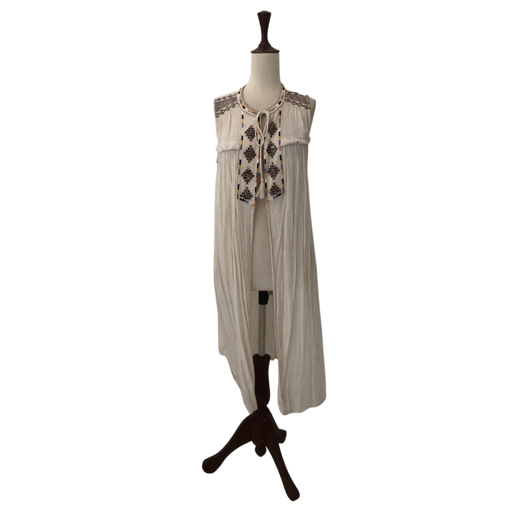 Stradivarius Cream Embroidered Sleeveless Summer Jacket | Pre Loved |