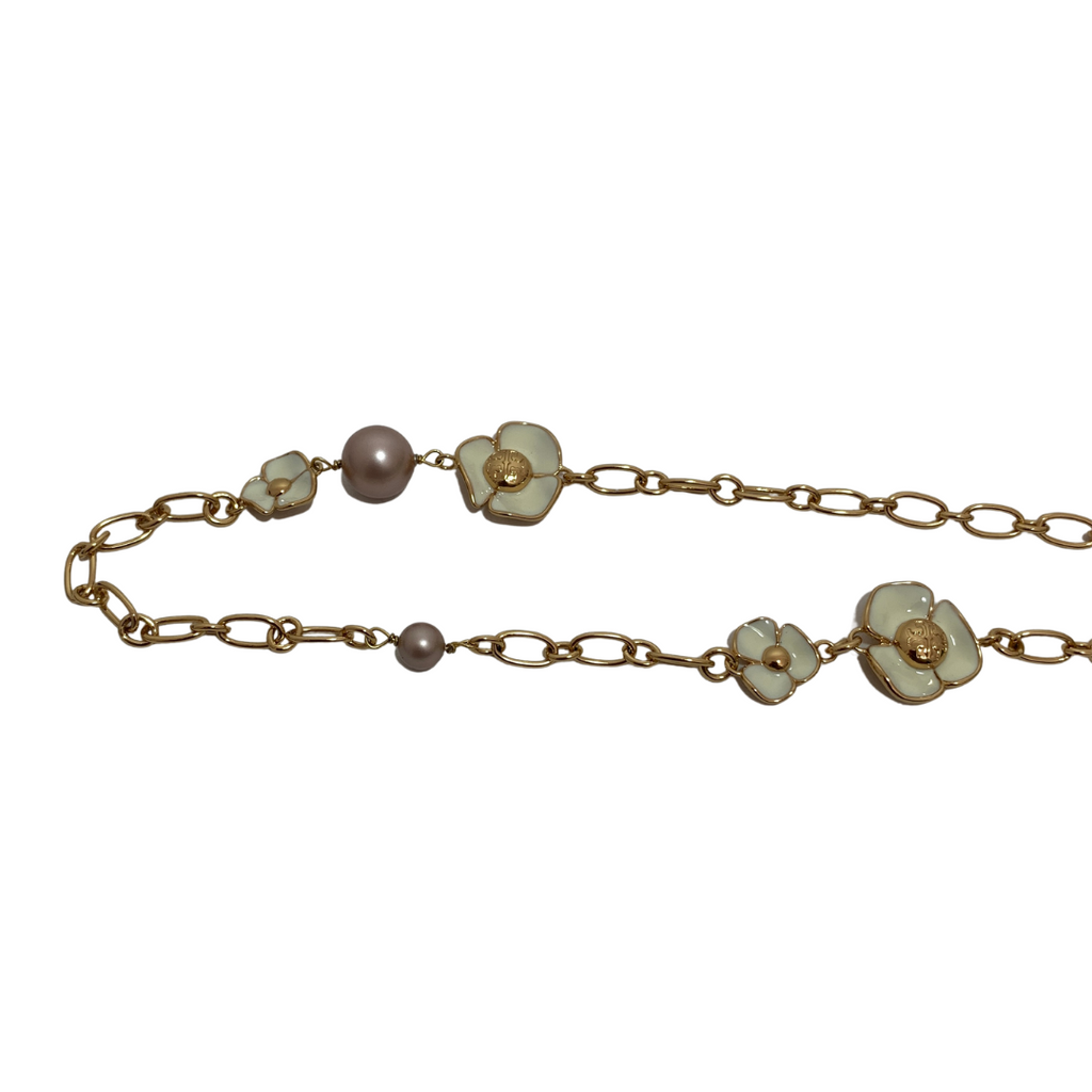 Tory Burch 'Fleur Rosary' Long Chain Necklace | Brand New |