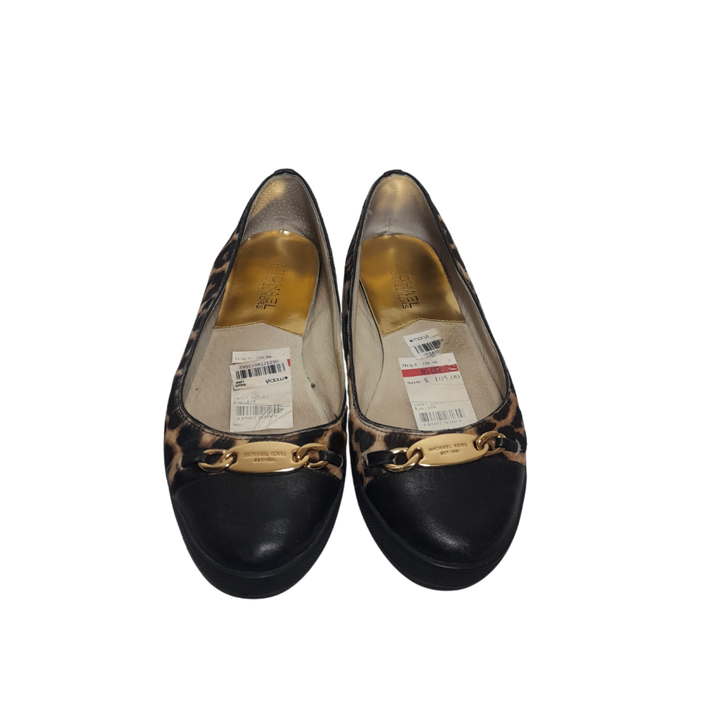 Michael Kors Cheetah Print & Black Leather Ballet Flats | Pre Loved |