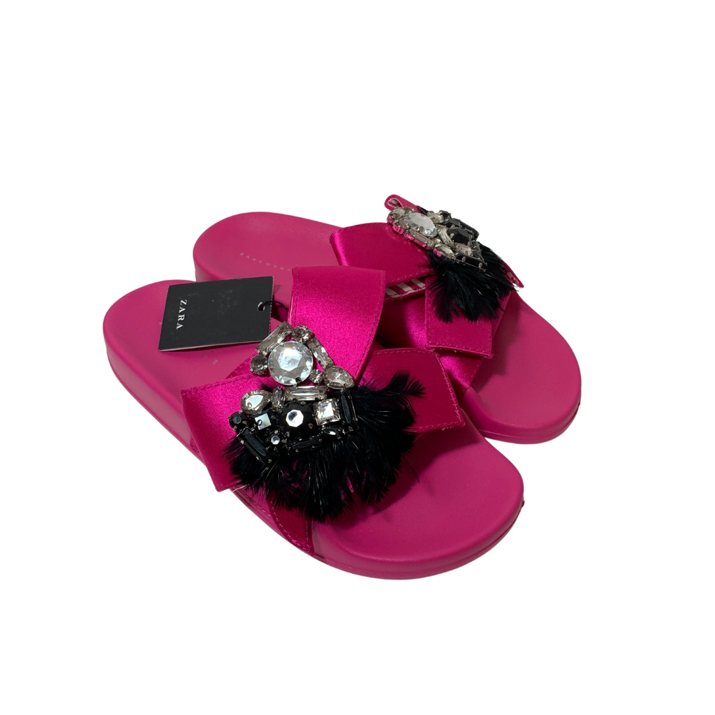 ZARA Pink Rhinestone Slides | Brand New |