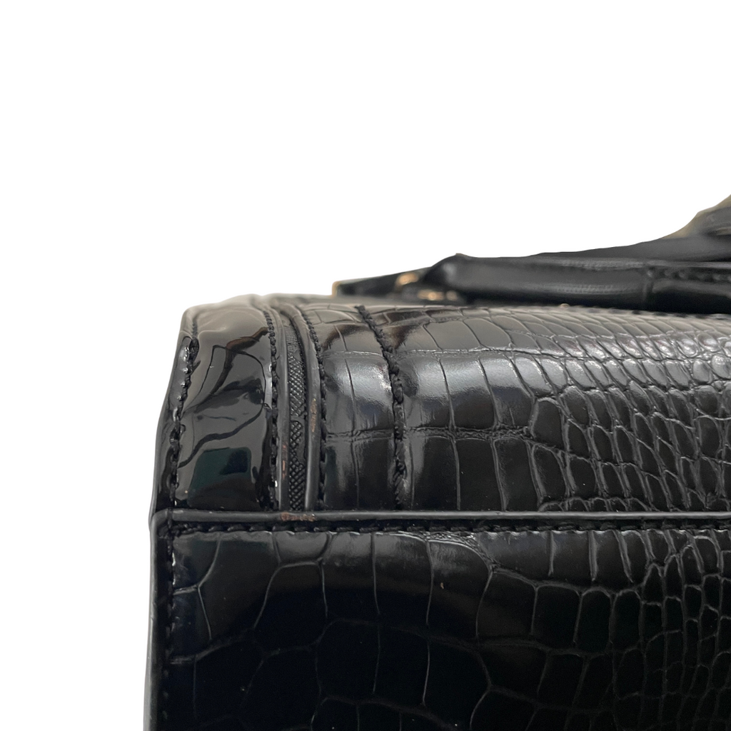 River Island Black Patent Croc Satchel | Gently Used |