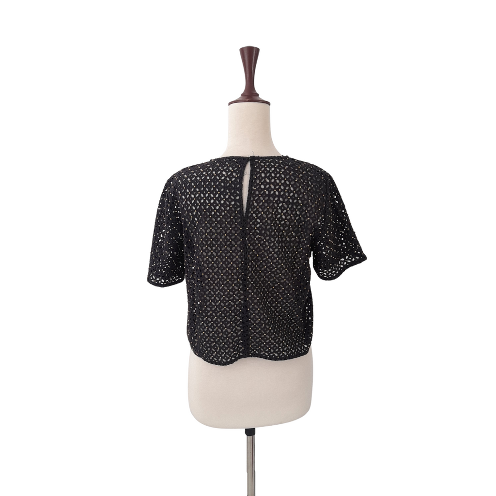 ZARA Black Net & Gold Cropped Shirt | Pre Loved |