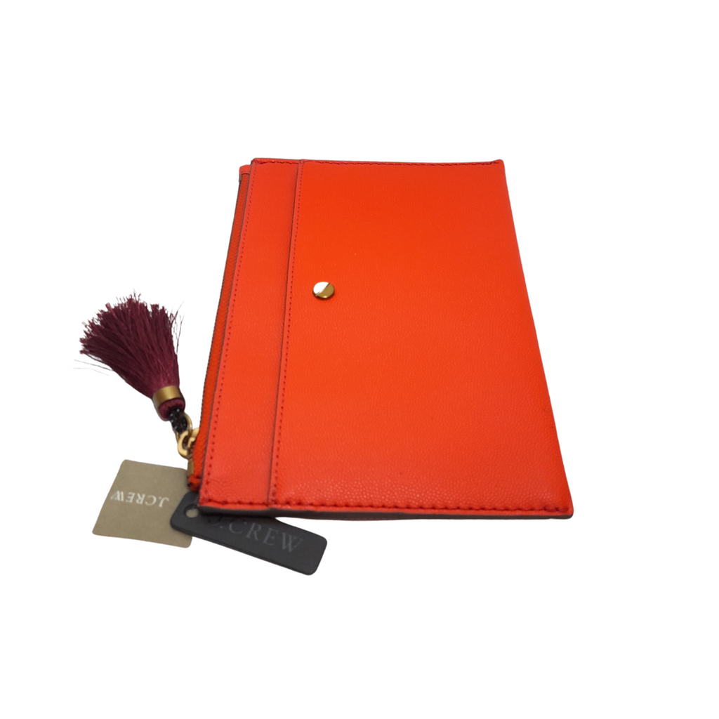 J Crew Orange Leather Clutch with Card Holder | Brand New |