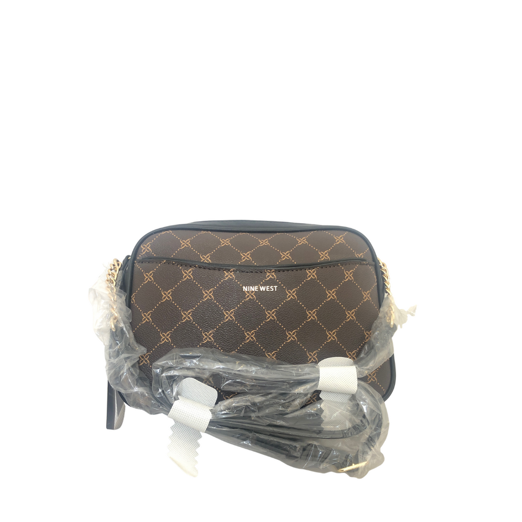 Nine West Brown & Black 'Calla' Monogram Crossbody Bag | Brand New |
