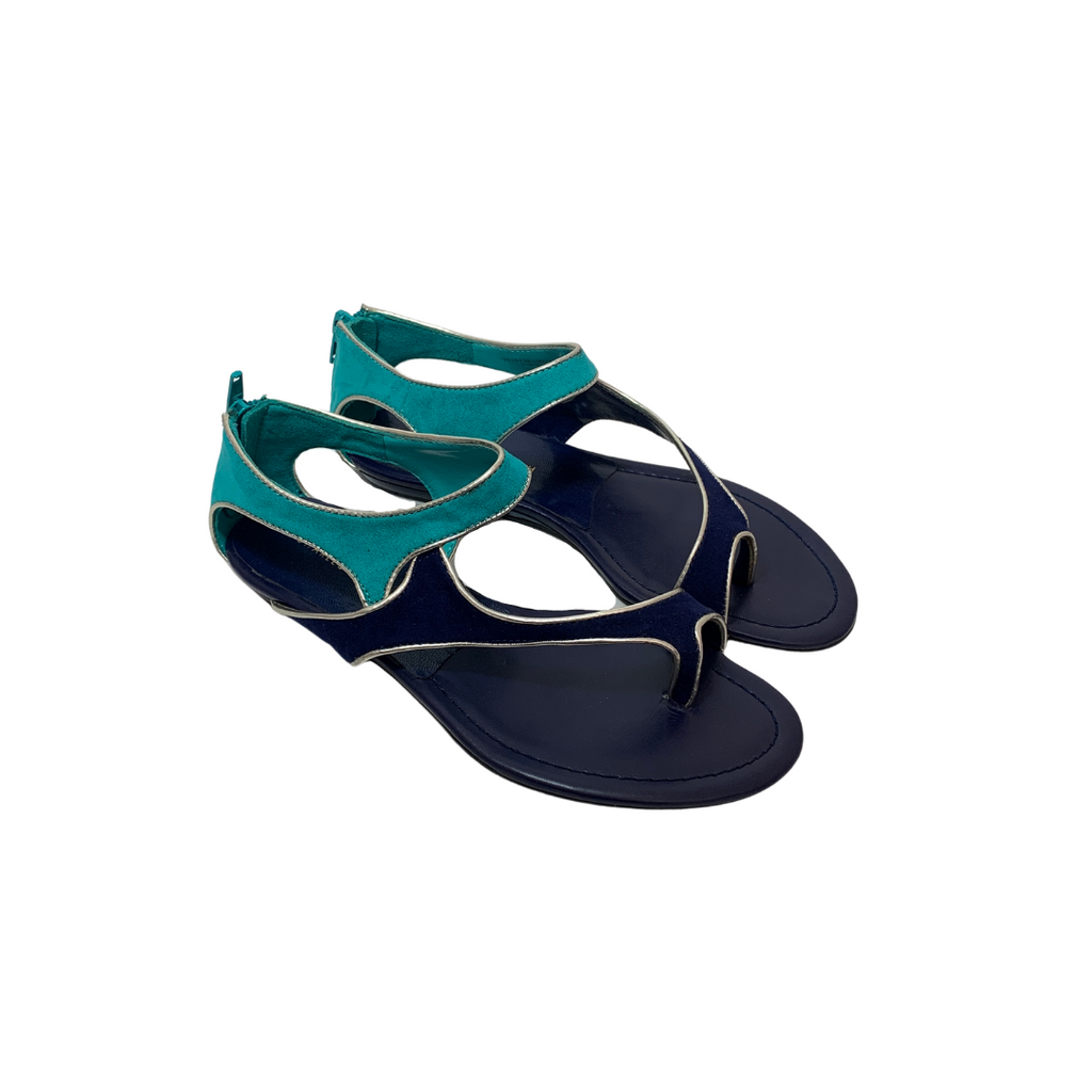 Charles & Keith Two-toned Blue Flat Sandals | Pre Loved |