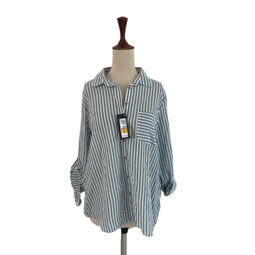 Marks & Spencer Collection Green & White Striped Shirt | Brand New |