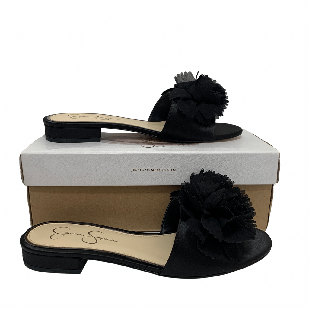 Jessica Simpson Black Floral Satin Sandals | Brand New |