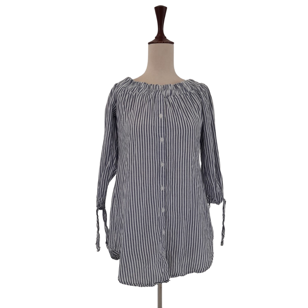 Innocence Blue & White Striped Off-Shoulder Blouse | Gently Used |