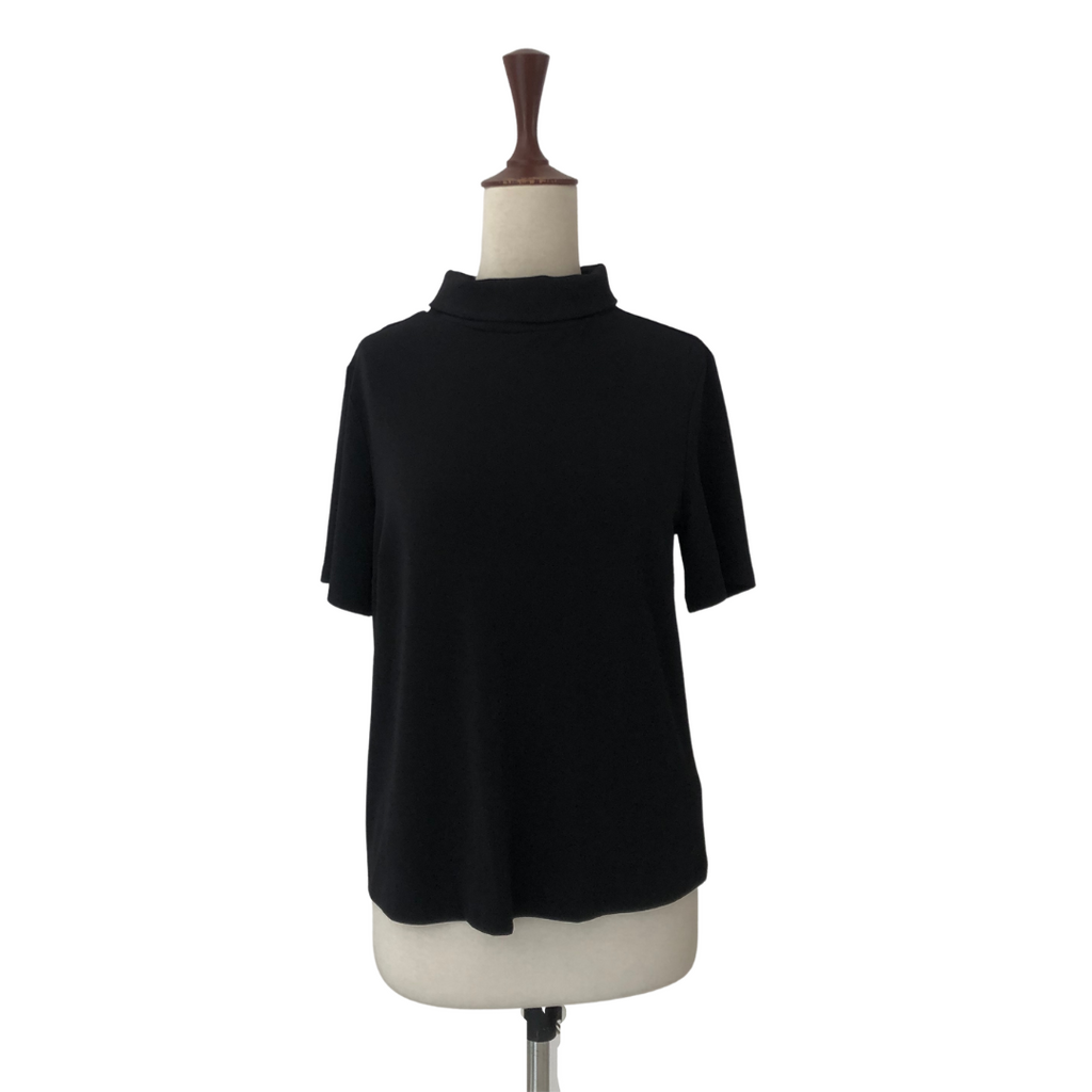 H&M Black Short-sleeved Top with Gold Buttons | Gently Used |