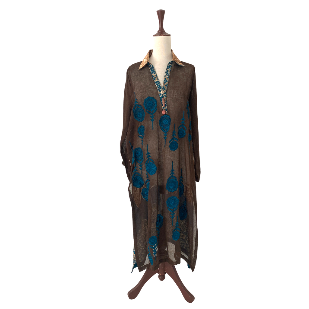 Ruby Shakel Brown & Blue Net Kameez | Gently Used |