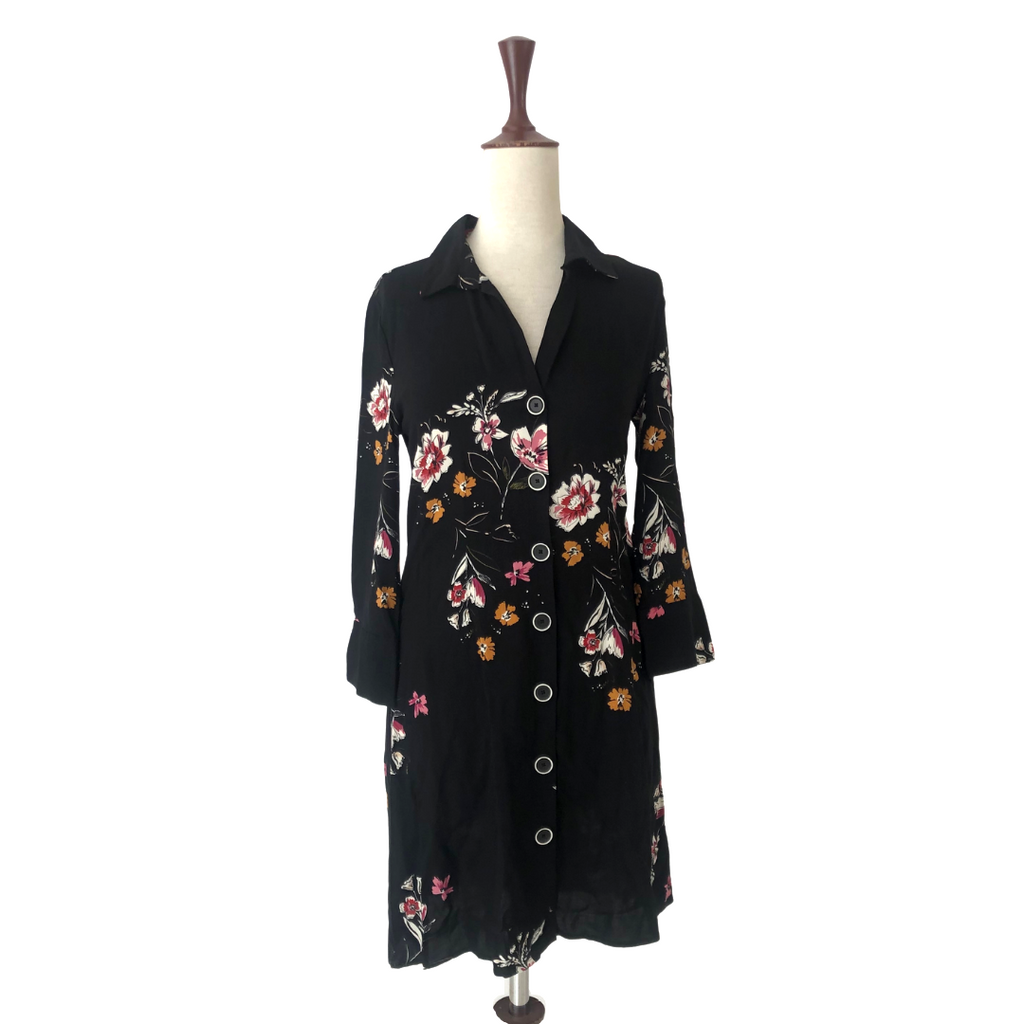 Stradivarius Black Floral Printed Long Shirt | Gently Used |